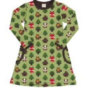 Maxomorra Woodland Fox Theme Long Sleeve Dress Sz 122 (7-8)